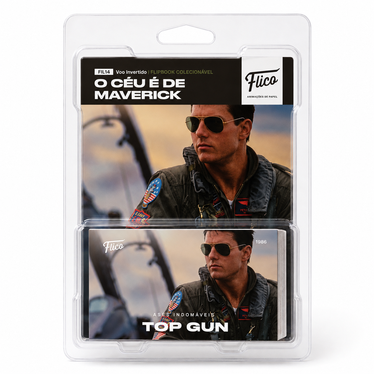 Flipbook Maverick de ponta-cabeça sobre o MiG Top Gun Ases Indomáveis 1986