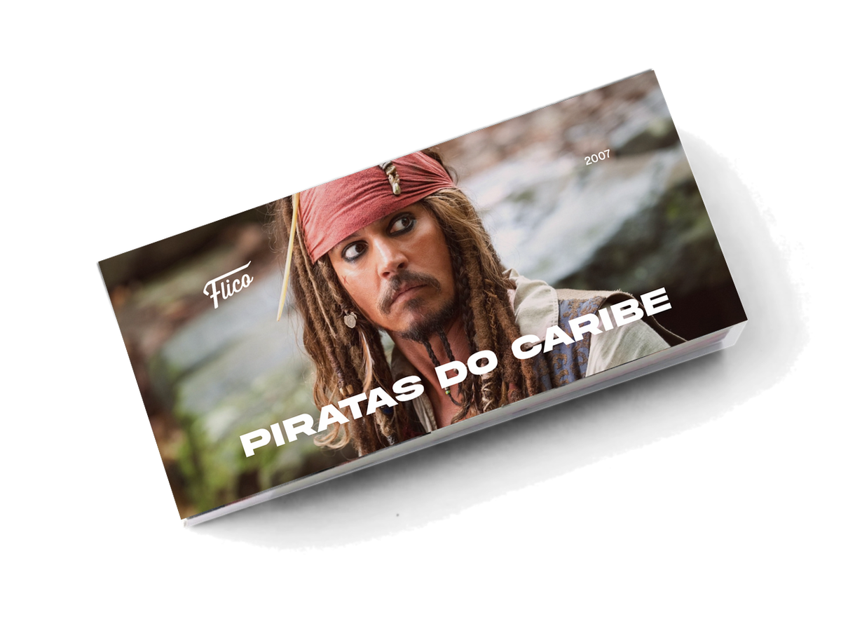 Flipbook Jack Sparrow olhando a bússola no pequeno barco Piratas do Caribe 2007